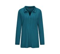 Langarmshirt GOLDNER "Kurzgröße Halbarm Blusenshirt mit Hemdkragen", Damen, Gr. 22, grün (petrol), Obermaterial: 95% Viskose CV. 5% Elasthan EL., Modisch, Shirts Langarmshirt, Biesen (10344437-22) pet