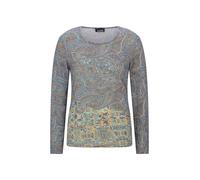 Langarmshirt GOLDNER "Kurzgröße Jerseyshirt mit Paisley-Druck", Damen, Gr. 21, grün (graugrün, gemustert), Obermaterial: 95% Viskose CV. 5% Elasthan EL., figurumspielend, Gerade, Shirts Langarmshirt, 