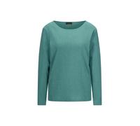 Langarmshirt GOLDNER "Kurzgröße Langarm Melange Jersey-Oberteil", Damen, Gr. 24, grün (graugrün), Obermaterial: 76% Polyester PES. 20% Viskose CV. 4% Elasthan EL., Modisch, U-Boot-Ausschnitt, Shirts L