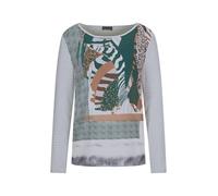 Langarmshirt GOLDNER "Kurzgröße Langarm Satinshirt mit Allover-Print", Damen, Gr. 19, grün (graugrün, gemustert), Obermaterial: 50% Polyester PES. 46% Viskose CV. 4% Elasthan EL., figurumspielend, Shi