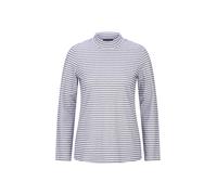 Langarmshirt GOLDNER "Kurzgröße Ringelshirt mit Stehkragen", Damen, Gr. 22, blau (flieder, cremeweiß, geringelt), Modern, figurumspielend, hoch geschlossener Ausschnitt, Gerade, Shirts Langarmshirt, s