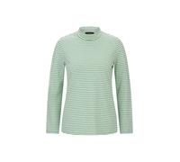 Langarmshirt GOLDNER "Kurzgröße Ringelshirt mit Stehkragen", Damen, Gr. 23, grün (hellgrün, cremeweiß, geringelt), Modern, figurumspielend, hoch geschlossener Ausschnitt, Gerade, Shirts Langarmshirt, 