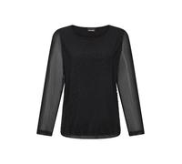 Langarmshirt GOLDNER "Kurzgröße Shirt aus Mesh mit Glitzersteinen", Damen, Gr. 24, schwarz, Obermaterial: 95% Polyester PES. 5% Elasthan EL., Shirts Langarmshirt, Glitzersteine (75095806-24) schwarz