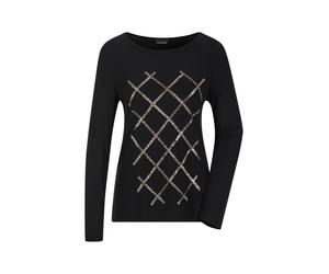 Langarmshirt GOLDNER "Langarmshirt aus Viskose mit Glanz", Damen, Gr. 44, schwarz, Obermaterial: 95% Viskose CV. 5% Elasthan EL., U-Boot-Ausschnitt, Shirts Langarmshirt, Pailletten (24127558-44) schwa