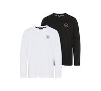 Langarmshirt H.I.S "2er Pack Shirts mit Logoprint für Jungen", Jungen, Gr. 140/146, schwarz, weiß, Jersey, Obermaterial: 100% Baumwolle, bedruckt, Basic, Shirts Langarmshirt, Für TEENS. 2er Pack Shirt