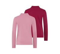 Langarmshirt H.I.S "2er Packung Shirts in Interlockware, kurze Form", Mädchen, Gr. 176/182, rosa, bordeaux, Interlock, Obermaterial: 100% Baumwolle, unifarben, Basic hüftlang, Rundhals, Shirts Langarm