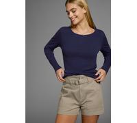 Langarmshirt H.I.S, Damen, Gr. 40/42, blau (marine), Feinripp, Obermaterial: 100% Baumwolle, clean, unifarben, Basic, figurbetont hüftbedeckend, Rundhals, Shirts Langarmshirt, figurbetonte Passform, F