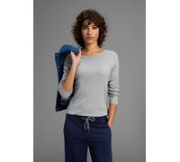 Langarmshirt H.I.S, Damen, Gr. 48/50, grau (grau, meliert), Feinripp, Obermaterial: 90% Baumwolle, 10% Viskose, clean, unifarben, Basic, figurbetont hüftbedeckend, Rundhals, Shirts Langarmshirt, figur