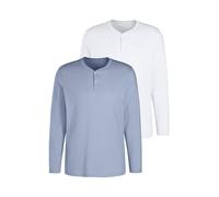 Langarmshirt H.I.S "- Henleyshirt langarm", Herren, Gr. 3XL (64/66), blau (hellblau, weiß), Slub, Obermaterial: 100% Baumwolle, unifarben, regular fit normal, Rundhals, abgesteppte Kante, Shirts Langa