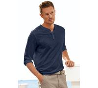 Langarmshirt H.I.S "- Henleyshirt langarm", Herren, Gr. 3XL (64/66), blau (navy), Slub, Obermaterial: 100% Baumwolle, meliert, regular fit normal, Rundhals, abgesteppte Kante, Shirts Langarmshirt, Lan