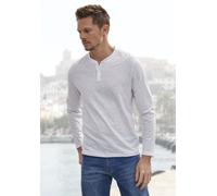 Langarmshirt H.I.S "- Henleyshirt langarm", Herren, Gr. L (52/54), weiß, Slub, Obermaterial: 100% Baumwolle, meliert, regular fit normal, Rundhals, abgesteppte Kante, Shirts Langarmshirt, Langarm, Shi