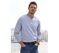 Langarmshirt H.I.S "- Henleyshirt langarm", Herren, Gr. XXL (60/62), blau (hellblau), Slub, Obermaterial: 100% Baumwolle, meliert, regular fit normal, Rundhals, abgesteppte Kante, Shirts Langarmshirt,
