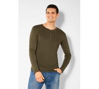 Langarmshirt H.I.S, Herren, Gr. M, grün (khaki), Feinripp, Obermaterial: 100% Baumwolle, unifarben, Basic, körpernah lang, Rundhals, abgesteppte Kante, Shirts Langarmshirt, mit aufwendiger Knopfleiste