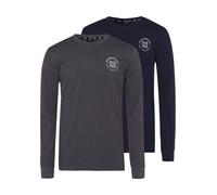 Langarmshirt H.I.S, Herren, Gr. S (44/46), blau (anthrazit, meliert, marine), Single Jersey, Obermaterial: 100% Baumwolle. Obermaterial Melange: 60% Baumwolle, 40% Polyester, bedruckt, normal, Rundhal