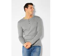 Langarmshirt H.I.S, Herren, Gr. S, grau (grau, meliert), Feinripp, Obermaterial: 100% Baumwolle, meliert, Basic, körpernah lang, Rundhals, abgesteppte Kante, Shirts Langarmshirt, mit aufwendiger Knopf