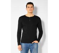 Langarmshirt H.I.S, Herren, Gr. S, schwarz, Feinripp, Obermaterial: 100% Baumwolle, unifarben, Basic, körpernah lang, Rundhals, abgesteppte Kante, Shirts Langarmshirt, mit aufwendiger Knopfleiste (423