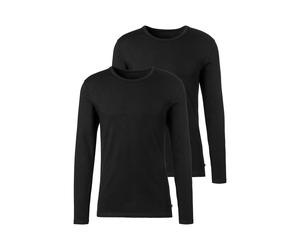 Langarmshirt H.I.S, Herren, Gr. XL, schwarz, Jersey, Obermaterial: 95% Baumwolle, 5% Elasthan, unifarben, Basic, bequem normal, Rundhals, abgesteppte Kante, Shirts Langarmshirt, Doppelpack Unterziehsh