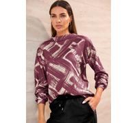 Langarmshirt HEINE "Druck-Shirt", Damen, Gr. 34, rot (bordeaux, sand, bedruckt), 95% Polyester, 5% Elasthan, bedruckt, gemustert, gestreift, Shirts Langarmshirt (32702628-34) bordeaux, sand, bedruckt