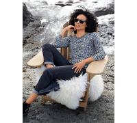 Langarmshirt HEINE "Druck-Shirt", Damen, Gr. 40, blau (champagner, taubenblau, bedruckt), 95% Polyester, 5% Elasthan, bedruckt, gemustert, mehrfarbig, Rundhals, Shirts Langarmshirt (30799602-40) champ