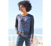 Langarmshirt HEINE "Druck-Shirt", Damen, Gr. 42, bunt (dunkelblau, rosé, bedruckt), 78% Polyester, 19% Viskose, 3% Elasthan, Einsatz:5% Elasthan, 95% Polyester, gemustert, mehrfarbig, Rundhals, Shirts