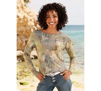 Langarmshirt HEINE "Druck-Shirt", Damen, Gr. 46, bunt (jade, graphit, bedruckt), 95% Viskose, 5% Elasthan, Paisley, bedruckt, gemustert, mehrfarbig, U-Boot-Ausschnitt, Shirts Langarmshirt (82803168-46
