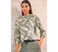 Langarmshirt HEINE "Druck-Shirt", Damen, Gr. 46, grün (khaki, sand, bedruckt), 95% Polyester, 5% Elasthan, bedruckt, gemustert, gestreift, Shirts Langarmshirt (15082003-46) khaki, sand, bedruckt