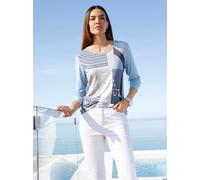 Langarmshirt HEINE "Druck-Shirt", Damen, Gr. 50, blau (eisblau, hellgrau, bedruckt), 95% Viskose, 5% Elasthan, bedruckt, gemustert, mehrfarbig, Rundhals, Shirts Langarmshirt (55094610-50) eisblau, hel