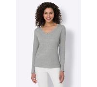 Langarmshirt HEINE "Langarm-Shirt", Damen, Gr. 34, grau (hellgrau, meliert), 85% Baumwolle, 10% Viskose, 5% Elasthan, meliert, unifarben, V-Ausschnitt, Shirts (50807728-34) hellgrau, meliert