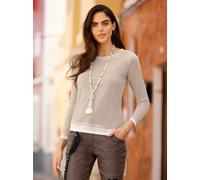 Langarmshirt HEINE "Langarm-Shirt", Damen, Gr. 36, beige (sand, meliert), 80% Polyester, 20% Viskose, unifarben, Rundhals, Shirts Langarmshirt (25205617-36) sand, meliert