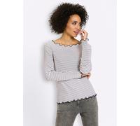 Langarmshirt HEINE "Ringelshirt", Damen, Gr. 42, schwarz-weiß (ecru, marine, geringelt), 95% Baumwolle, 5% Elasthan, gemustert, gestreift, U-Boot-Ausschnitt, Shirts Langarmshirt (90306608-42) ecru, ma