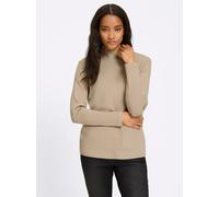 Langarmshirt HEINE "Rollkragen-Shirt", Damen, Gr. 42, beige, 95% Baumwolle, 5% Elasthan, unifarben, Rundhals, Shirts Langarmshirt (77172640-42) beige