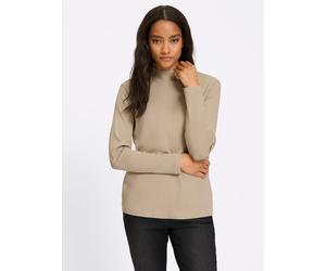 Langarmshirt HEINE "Rollkragen-Shirt", Damen, Gr. 46, beige, 95% Baumwolle, 5% Elasthan, unifarben, Rundhals, Shirts Langarmshirt (77172640-46) beige