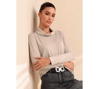 Langarmshirt HEINE "Shirt", Damen, Gr. 34, beige (sesam), 95% Viskose, 5% Elasthan, unifarben, Wasserfallausschnitt, Shirts Langarmshirt (15436902-34) sesam