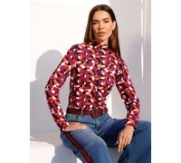 Langarmshirt HEINE "Stehkragen-Shirt", Damen, Gr. 40, bunt (dunkelrot, champagner, bedruckt), 95% Viskose, 5% Elasthan, bedruckt, gemustert, mehrfarbig, Shirts Langarmshirt (99297358-40) dunkelrot, ch
