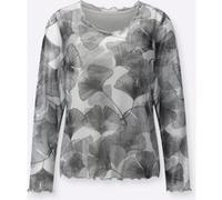 Langarmshirt CREATION L "Mesh-Shirt", Damen, Gr. 36, hellgrau, bedruckt, 96% Polyester, 4% Elasthan, bedruckt, geblümt, gemustert, mehrfarbig, Rundhals, Shirts Langarmshirt (15465907-36) hellgrau, bed
