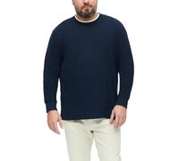 Langarmshirt, Herren, Gr. 4XL, blau (navy), Piqué, Obermaterial: 100% Baumwolle, S.OLIVER MEN BIG SIZES, unifarben, oversize normal, Rundhals, Shirts Langarmshirt, Rippblende und gerippte Ärmelbündche