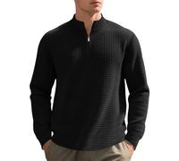 Langarmshirt Herren Langarm Rundhals Pullover Regular Fit Langarm Sweatshirt Freizeit Waffel Shirts Henley Herbst Poloshirt Long Sleeve Sporthemd Casual Arbeits Tee T-Shirt X Black L