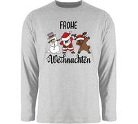 Langarmshirt Herren Langarm Shirt - Dabbing Frohe Weihnachten I Schneemann I Weihnachtsmann I Elch I Rentier I Weihnachtsmotiv - L - Grau meliert - weihnachtpullor weihnachtsoutfit Christmas Xmas