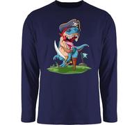Langarmshirt Herren Langarm Shirt - Dinosaurier - T-Rex Dino Pirat Dinosaurier-Piratenabenteuer mit TRex Piraten-TRex - XL - Navy Blau - Tshirt saurier Motiv t rex Longsleeve