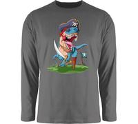 Langarmshirt Herren Langarm Shirt - Dinosaurier - T-Rex Dino Pirat Dinosaurier-Piratenabenteuer mit TRex Piraten-TRex - L - Dunkelgrau - Tshirt saurier Motiv t rex Longsleeve