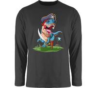 Langarmshirt Herren Langarm Shirt - Dinosaurier - T-Rex Dino Pirat Dinosaurier-Piratenabenteuer mit TRex Piraten-TRex - XL - Schwarz - Tshirt saurier Motiv t rex Longsleeve