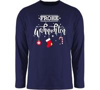 Langarmshirt Herren Langarm Shirt - Frohe Weihnachten I Weihnachtsmotiv - XL - Navy Blau - weihnatspulli weihnachtsoutfit Christmas weihnacht Tshirt weihnachtspulli weihnachtsoberteil Weihnachts