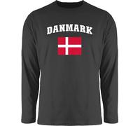 Langarmshirt Herren Langarm Shirt - Fußball EM WM - Danmark Schriftzug mit Flagge | Denmark | Dänemark | Kongeriget Danmark | Königreich Dänemark - XL - Schwarz - Langarm,Shirt em24