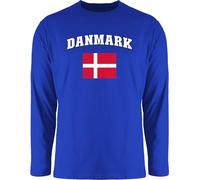 Langarmshirt Herren Langarm Shirt - Fußball EM WM - Danmark Schriftzug mit Flagge | Denmark | Dänemark | Kongeriget Danmark | Königreich Dänemark - L - Royalblau - Langarm,Shirt em24