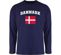 Langarmshirt Herren Langarm Shirt - Fußball EM WM - Danmark Schriftzug mit Flagge | Denmark | Dänemark | Kongeriget Danmark | Königreich Dänemark - S - Navy Blau - Europameisterschaft 2024