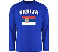 Langarmshirt Herren Langarm Shirt - Fußball EM WM - Srbija Schriftzug mit Flagge | Serbien | Serbia | Republik Serbien | Republika Srbija | Республика Србија | Balkanstaat - M