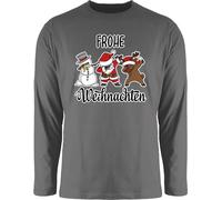 Langarmshirt Herren Langarm Shirt - Geschenke Christmas Bekleidung - Frohe Weihnachten Dabbing I Weihnachtsmotiv - L - Dunkelgrau - weihnachstpullover weihnachtsoutfit weihnacht dab Tshirt