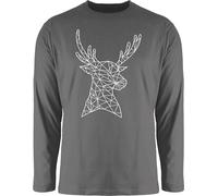 Langarmshirt Herren Langarm Shirt - Kompatibel mit Oktoberfest - Hirschmotiv I Hirsch I Deer - M - Dunkelgrau - Oktoberfest-Outfits bayrische weißer Tshirt bayrischer Abend Outfit Octoberfest