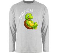 Langarmshirt Herren Langarm Shirt - Lustige Schildkröte Chillkröte Geschenk Chillen I Relax Geschenk Wortwitz - L - Grau meliert - mit lustigen Tierdruck schildkröten