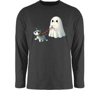 Langarmshirt Herren Langarm Shirt - Süßes Geister Motiv mit Hund | Halloween Hundemotiv - XXL - Schwarz - t-Shirt lustig Haloween Outfits Geist Oberteil t halowen Longsleeve Helloween hellowee